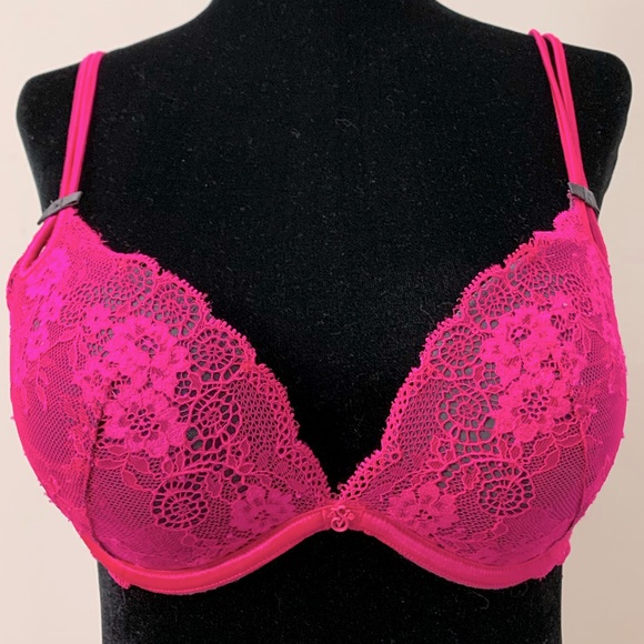 Victoria’s Secret Hot Pink Lace & Gray Plunge Bra - Picture 1 of 9